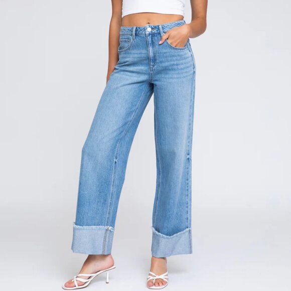 NEW REWASH Extreme Raw Cuff Wide Leg Jeans in medium indigo for women 825 2t7 - Picture 1 of 9
